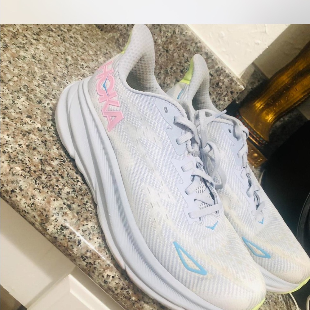 Hoka Women's White and Light Blue Athletic Shoes